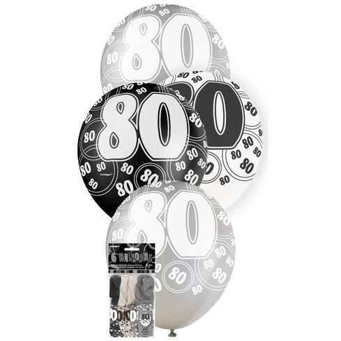 Glitz Black 6 x 30cm (12) Latex Balloons - 80