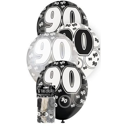 Glitz Black 6 x 30cm (12) Latex Balloons - 90