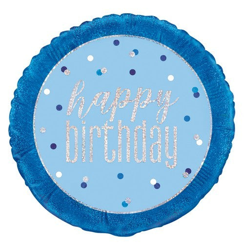 Blue Happy Birthday 45cm (18) Foil Prismatic Balloon Packaged