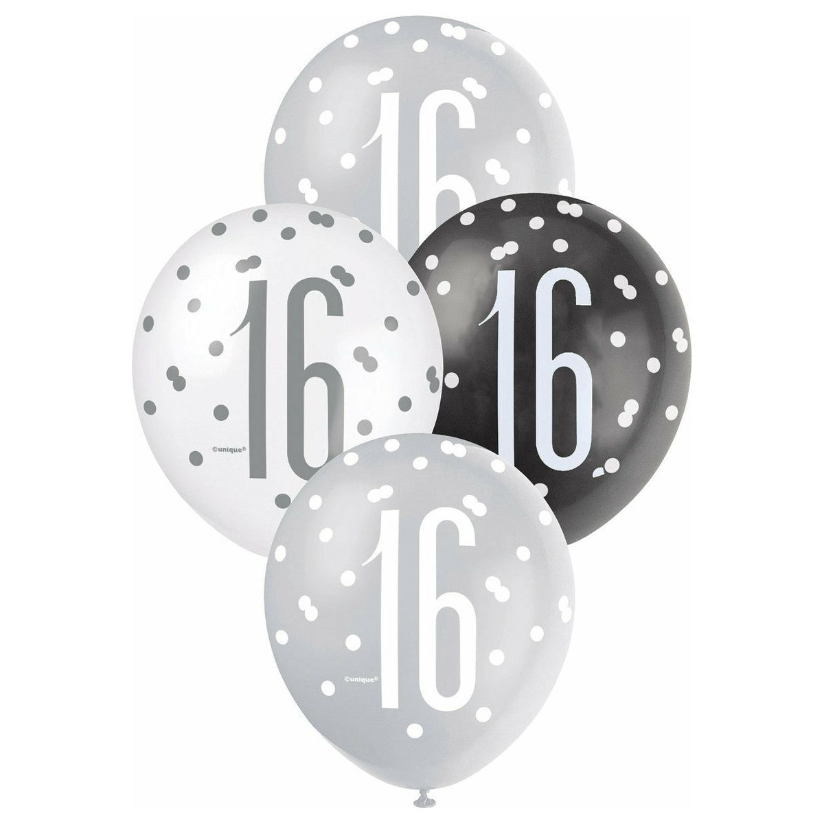 Black Silver and White 16 Latex Balloons - 30cm Assorted 6 Pack 1 Piece - Dollars and Sense