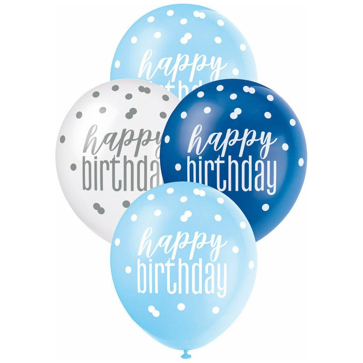 Blue and White Happy Birthday Assorted Latex Balloons - 30cm 6 Pack 1 Piece - Dollars and Sense