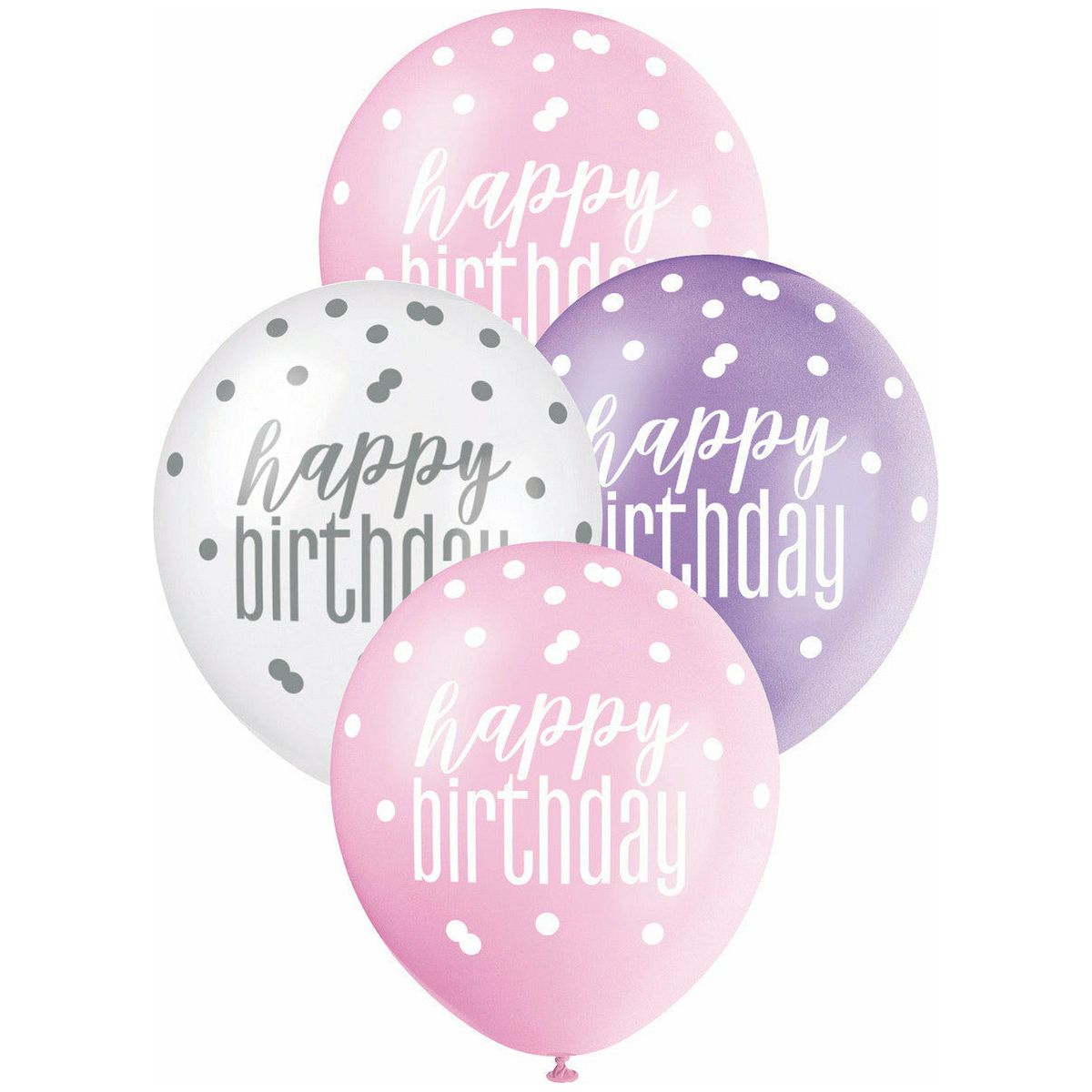 Pink Purple and White Happy Birthday Assorted Latex Balloons - 30cm 6 Pack 1 Piece - Dollars and Sense
