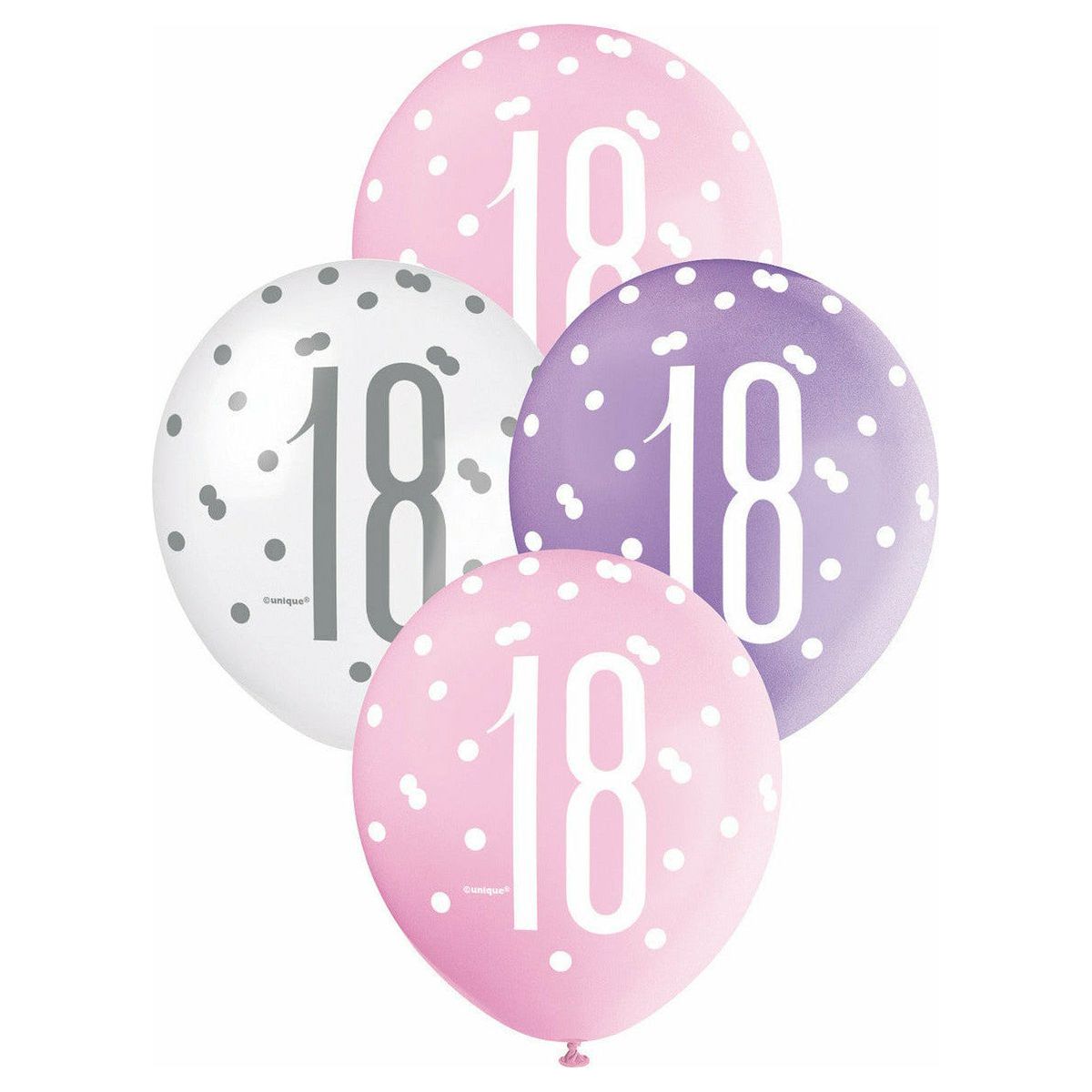 Pink Purple and White 18 Assorted Latex Balloons - 30cm 6 Pack 1 Piece - Dollars and Sense