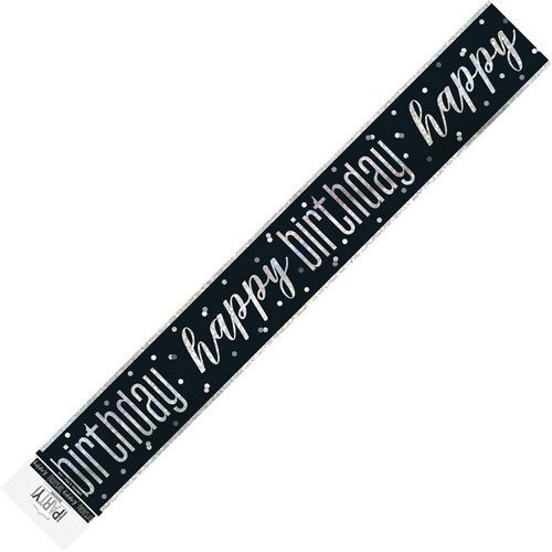 Black And Silver Happy Birthday Prismatic Foil Banner 2.74m (9)