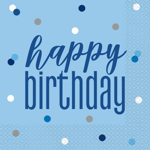 Blue Happy Birthday 16 Luncheon Napkins 2ply 33cm x 33cm (13 x 13)