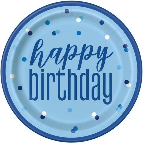 Blue Happy Birthday 8 x 23cm (9) Paper Plates