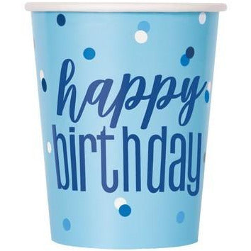 Blue Happy Birthday 8 x 270mL (9oz) Paper Cups