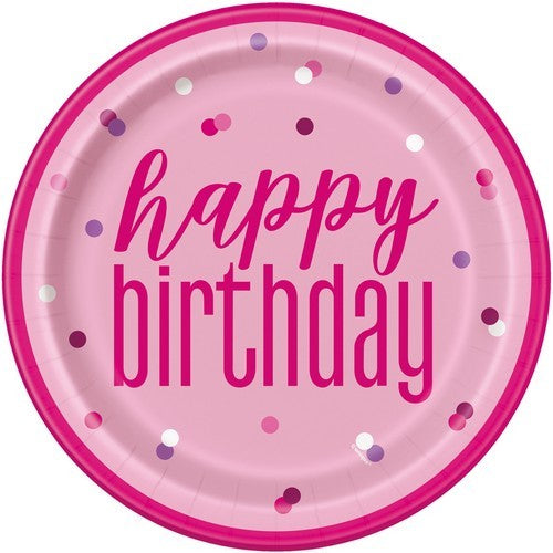 Pink Happy Birthday 8 x 23cm (9) Paper Plates