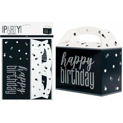 6 Large Party Boxes 16 x 12 x 9cm Black And Silver