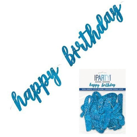 Happy Birthday Prismatic Blue Foil Script Jointed Banner 83.8cm (2.75)