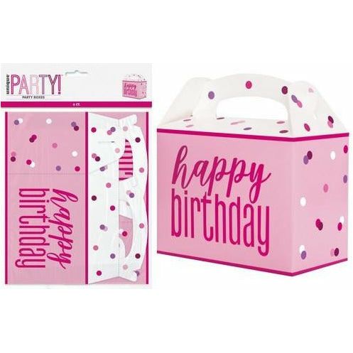 6 Large Party Boxes 16 x 12 x 9cm Pink