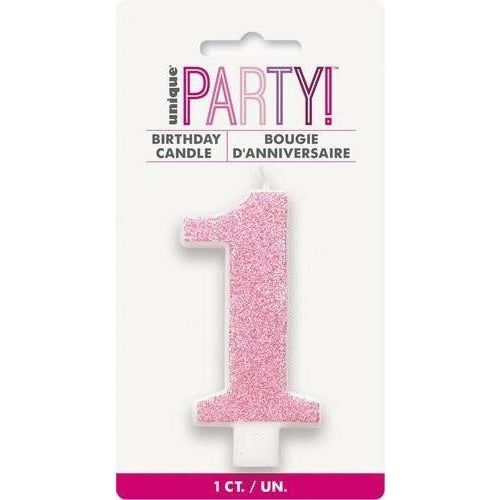 Numeral Candle 1 Glitter Pink - Dollars and Sense
