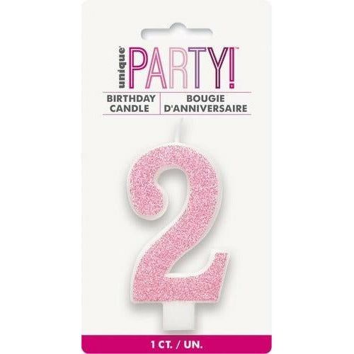 Numeral Candle 2 Glitter Pink - Dollars and Sense