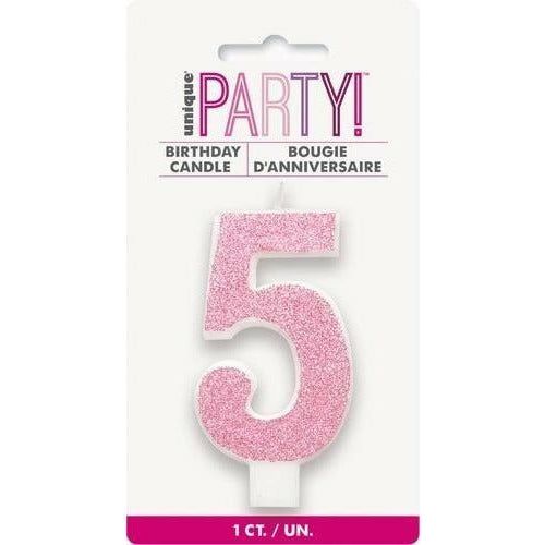 Numeral Candle 5 Glitter Pink - Dollars and Sense