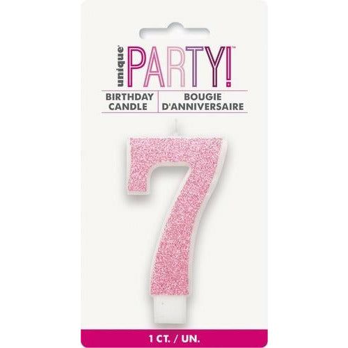 Numeral Candle 7 Glitter Pink - Dollars and Sense