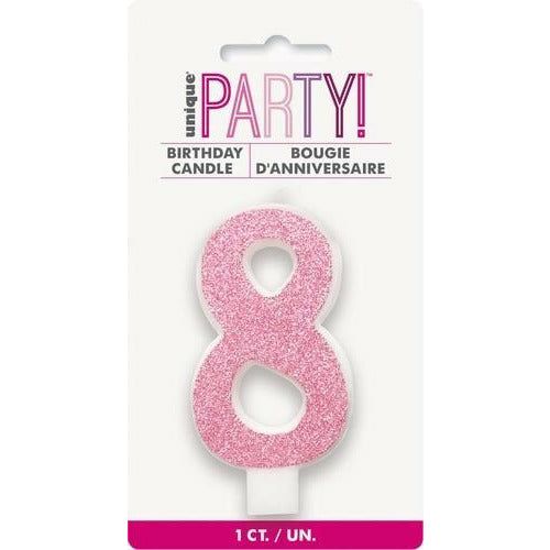 Numeral Candle 8 Glitter Pink - Dollars and Sense