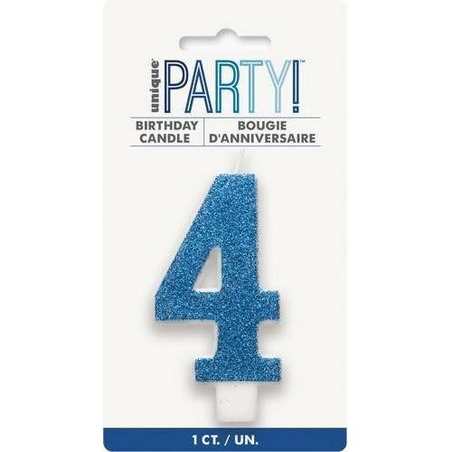 Numeral Candle 4 Glitter Blue - Dollars and Sense