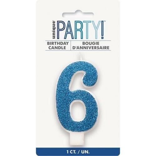 Numeral Candle 6 Glitter Blue - Dollars and Sense