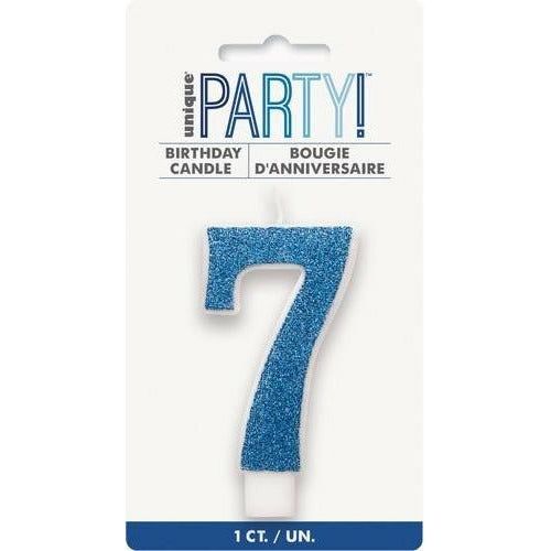 Numeral Candle 7 Glitter Blue - Dollars and Sense