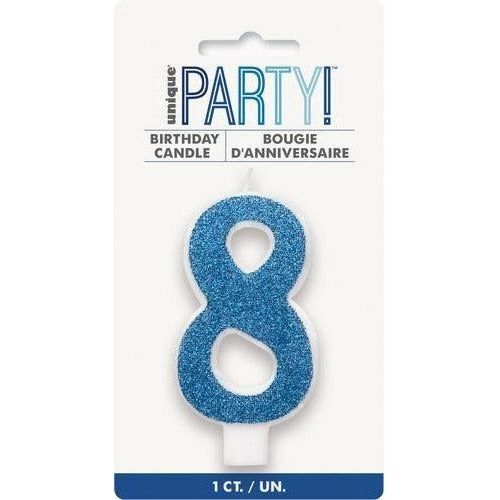 Numeral Candle 8 Glitter Blue - Dollars and Sense