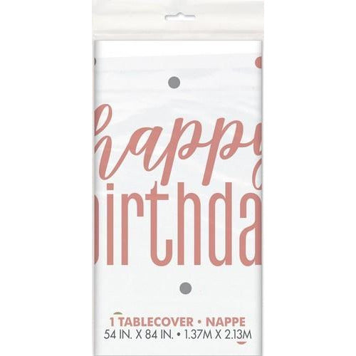 Rose Gold Happy Birthday Printed Tablecover 137 x 213cm Default Title