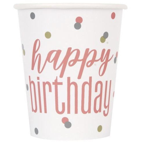 Rose Gold Happy Birthday 8 x 270mL Paper Cups Default Title