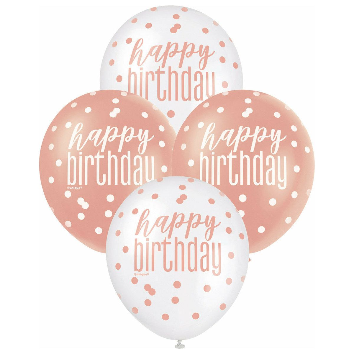 Rose Gold and White Assorted Happy Birthday Latex Balloons - 30cm 6 Pack 1 Piece - Dollars and Sense
