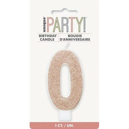 Numeral Candle 0 Glitter Rose Gold - Dollars and Sense