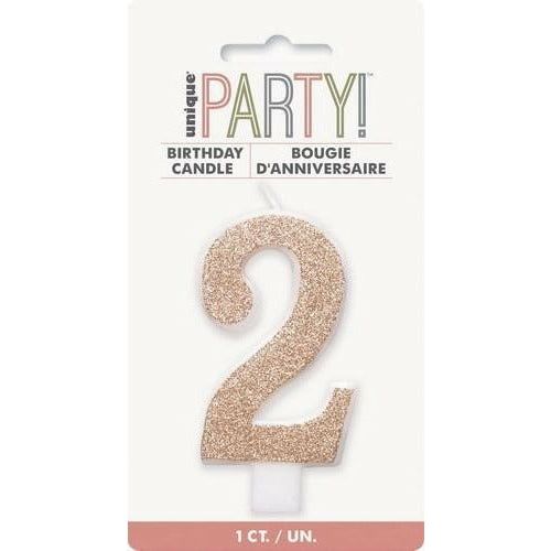 Numeral Candle 2 Glitter Rose Gold - Dollars and Sense