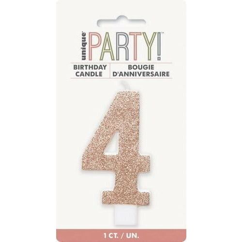 Numeral Candle 4 Glitter Rose Gold - Dollars and Sense