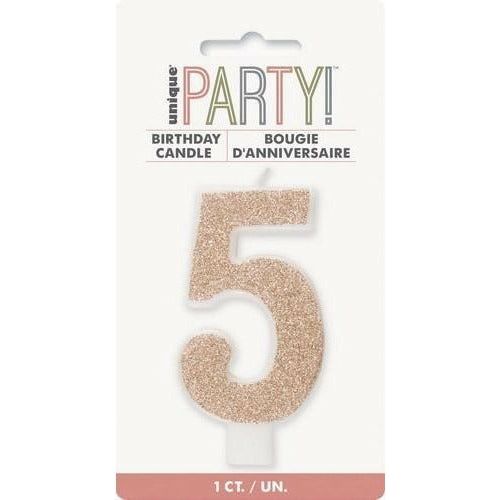 Numeral Candle 5 Glitter Rose Gold - Dollars and Sense