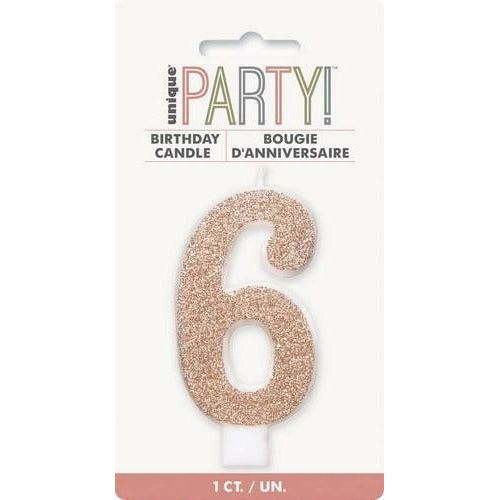 Numeral Candle 6 Glitter Rose Gold - Dollars and Sense