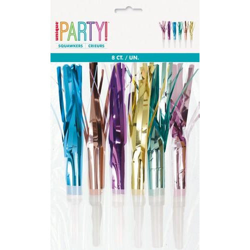 8 Foil Fringed Squawkers - Assorted Colours