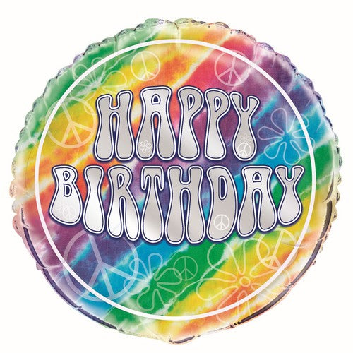 Tie Dye Happy Birthday Round Foil Balloon 45cm Default Title