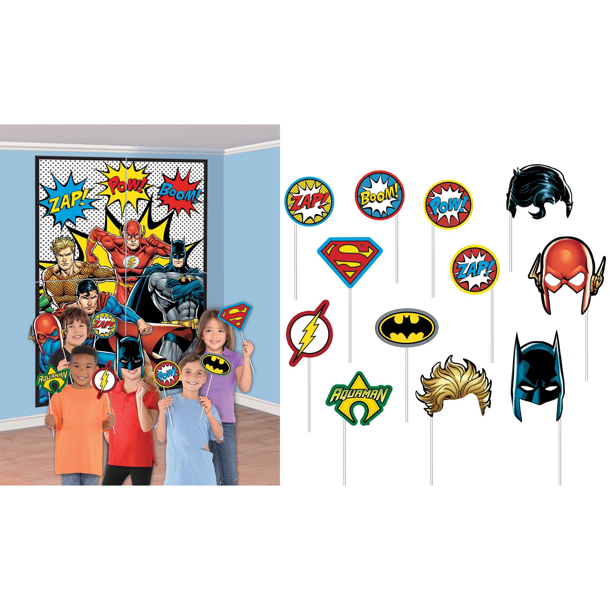 Justice League Heroes Unite Scene Setter and Assorted Photo Props - 16 Pack Default Title