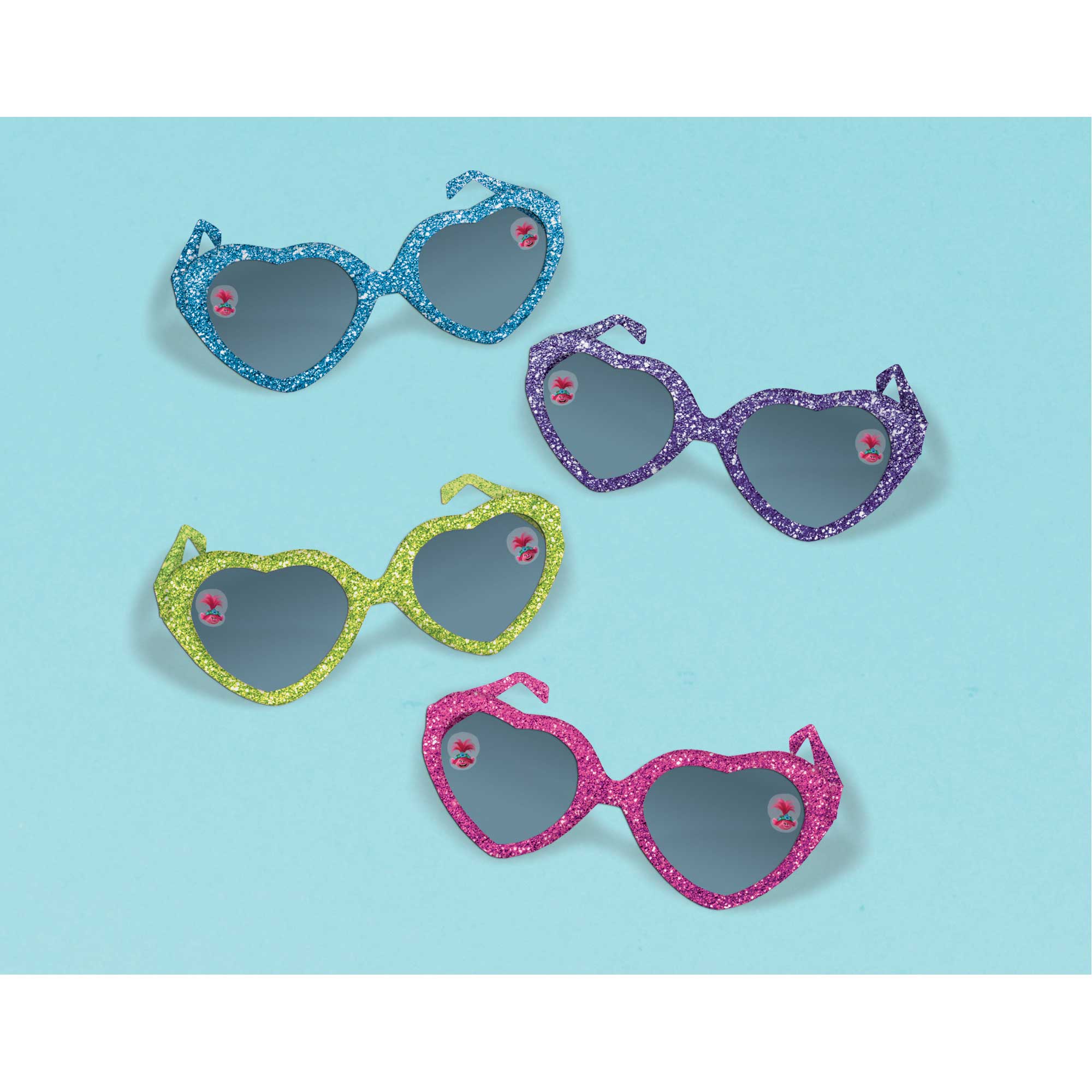 Trolls World Tour Glittered Heart Glasses Plastic - 4x11cm 8 Pack Assorted Default Title