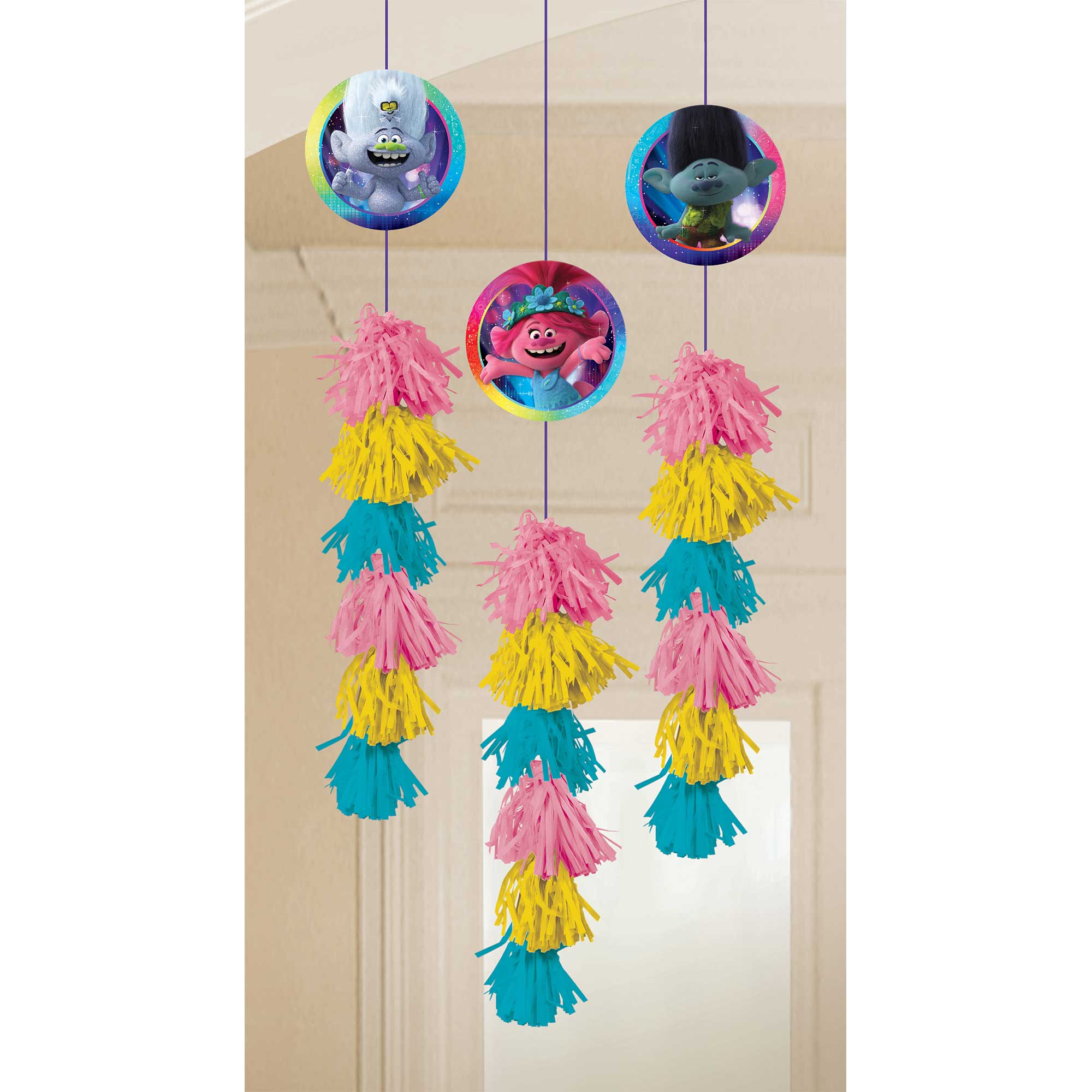 Trolls World Tour Hanging Dangle Decorations - 12cm x 1.9m 3 Pack Default Title