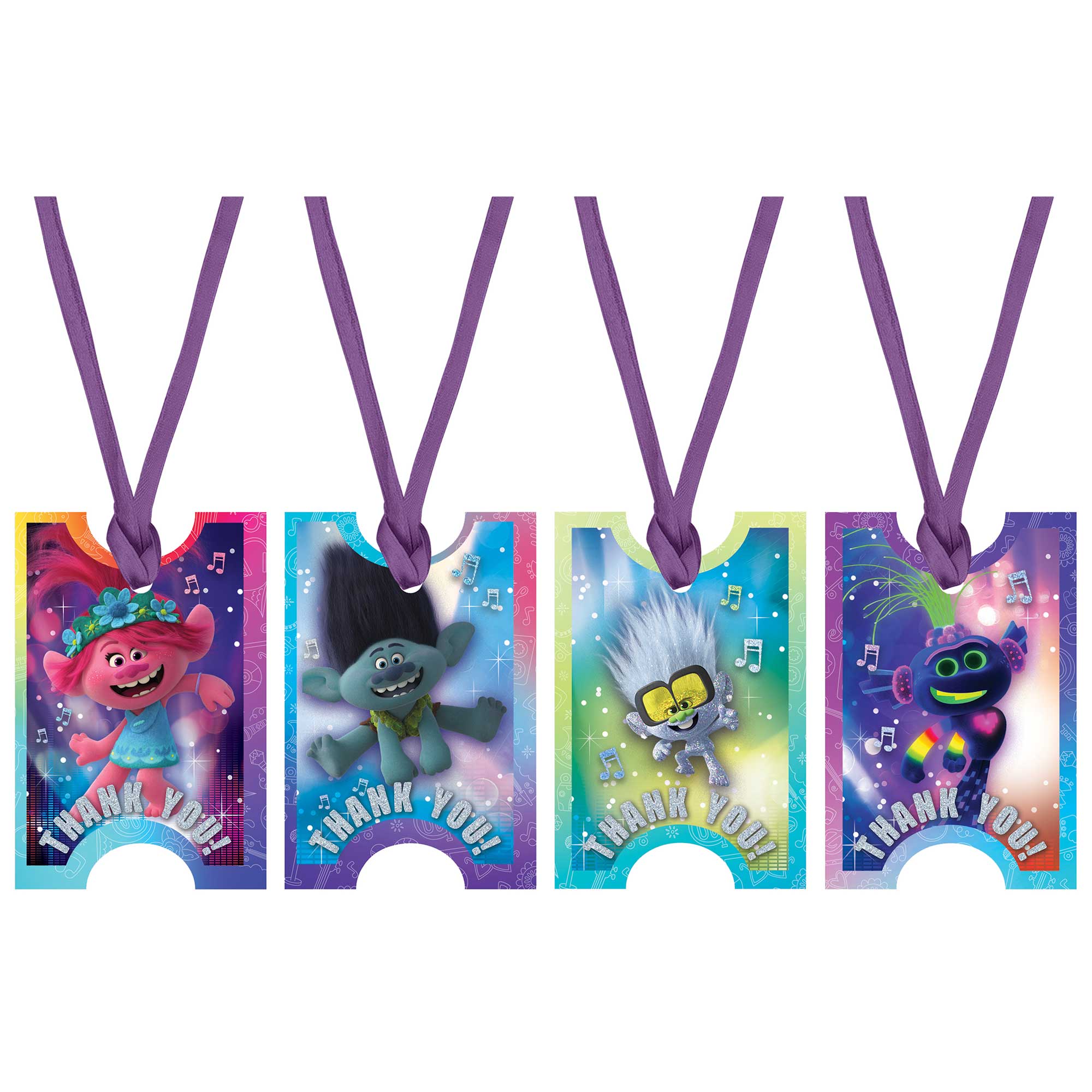 Trolls World Tour Thank You Tags and Ribbons - 5x7.6cm 8 Pack Default Title