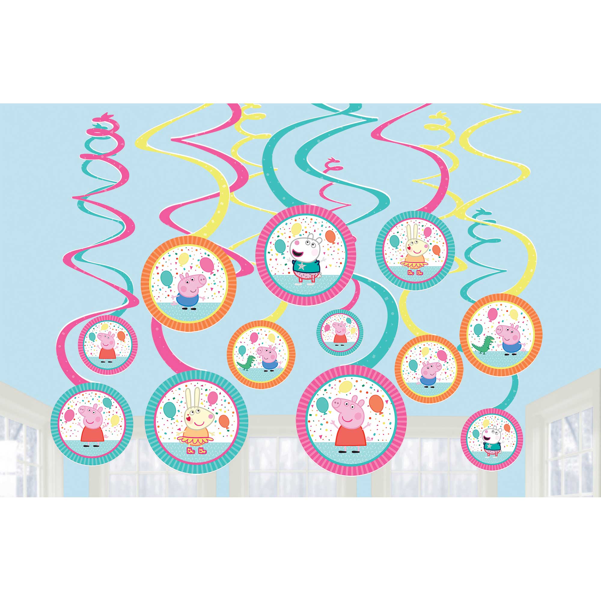 Peppa Pig Confetti Party Spiral Swirls Hanging Decorations - 12 Pack Default Title