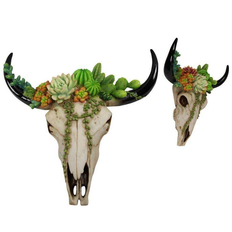 Cow Skull Wall Hanger with Succulents 30cm - Dollars and Sense