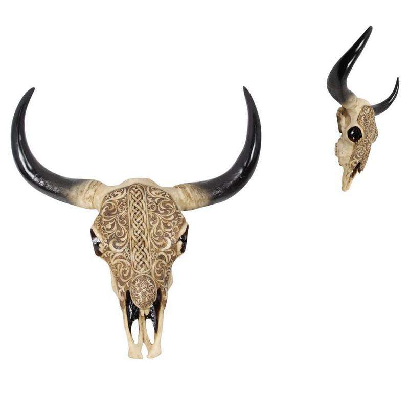 Tribal Pattern Cow Skull Wall Hanger - 43cm - Dollars and Sense