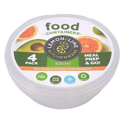 Reusable Round Food Containers -1050ml 4Pk - Dollars and Sense