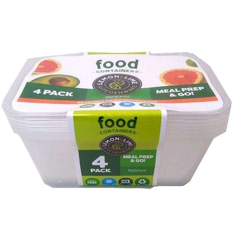 Reusable Food Containers - Rectangular 4Pk 1500ml - Dollars and Sense