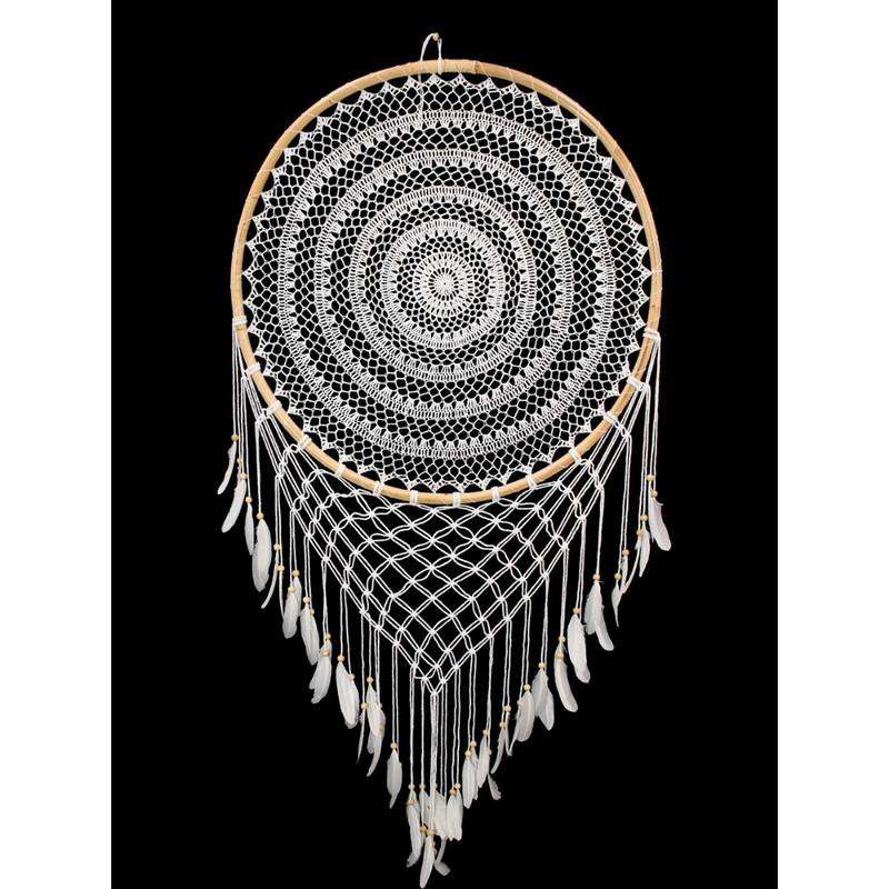 Rattan White Crochet Dream Catcher 80cm - Dollars and Sense