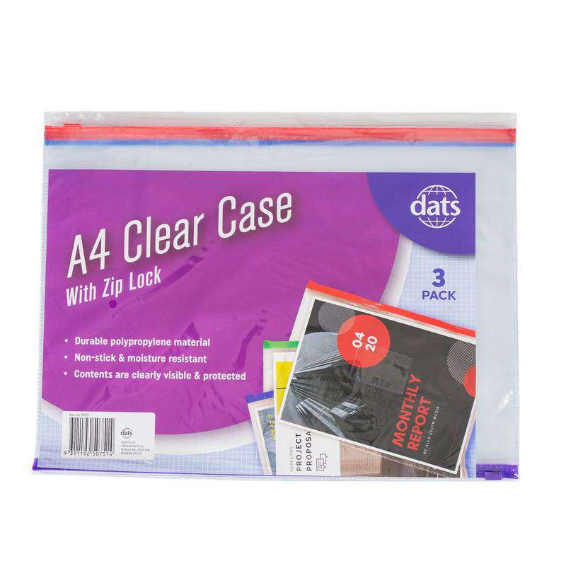 A4 Case Clear With Zip Lock 3Pk - Dollars and Sense