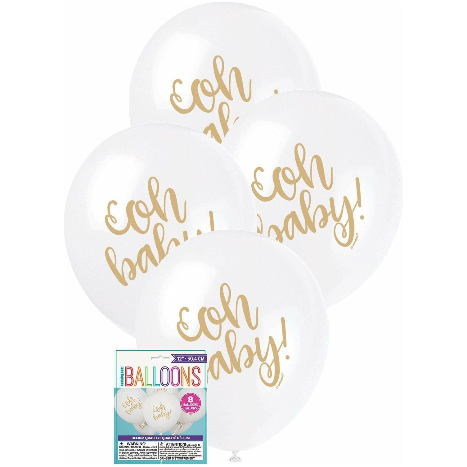 Oh Baby White Latex Balloons 30cm 8Pk - Dollars and Sense