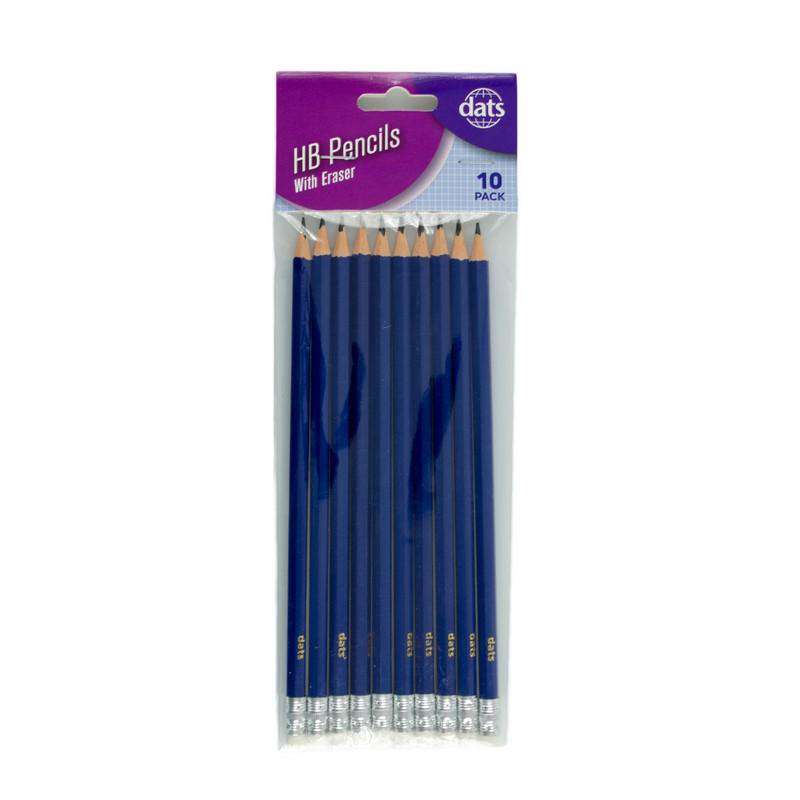 HB Blue Barrel Pencils With Erasers - 10 Pack - Dollars and Sense