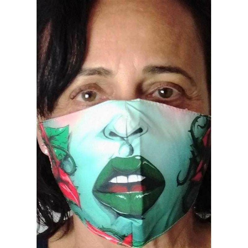 Fabric Mask Lady Green Lips - Dollars and Sense