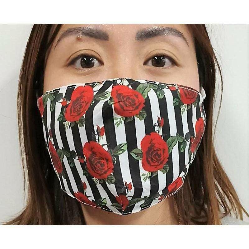 Fabric Mask Stripes with Red Roses - Dollars and Sense