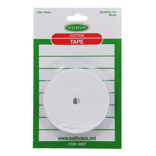 White Cotton Tape Size 6mm - 5m Length Default Title